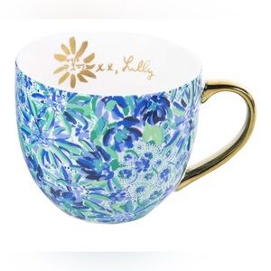 Lilly Pulitzer Blue, Green & Gold Floral Ceramic Mug set of 2